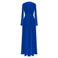 thumbnail image 4 of YDDIAN Womens Elegant V-Neck Long Sleeve High Waist Flared Maxi Velvet Dress Dark Blue M, 4 of 5