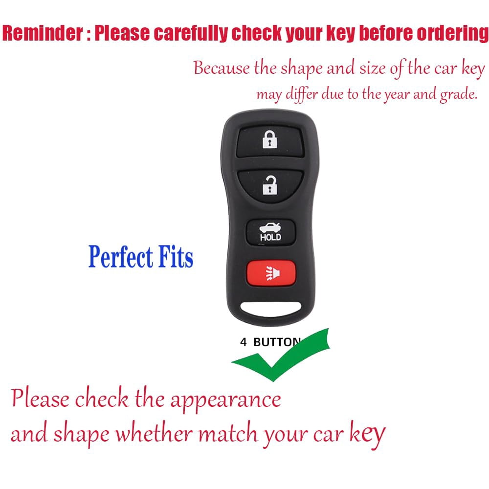 4 Button Key Fob Cover Compatible with Nissan Armada Frontier Murano Pathfinder Quest Titan Xterra Infiniti QX56 JA60 FX35 Accessories Smart Key Holder with Keychains