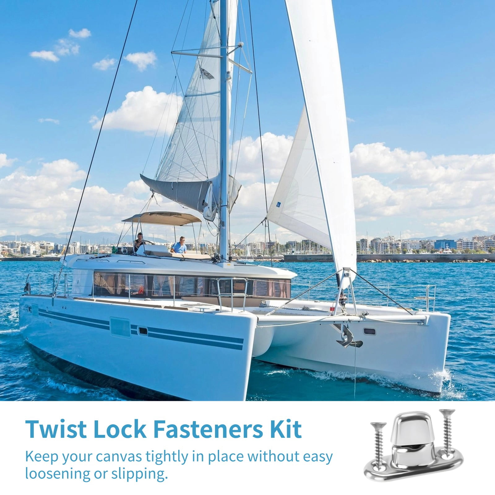 50 Sets Twist Lock Fasteners, Zinc Alloy Turn Buttons with Eyelets, Studs, and Mounting Screws, Rotating Button Fasteners Kit for Canvas Boats, Sailboats, RVs