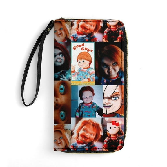 Chucky Leather Wallet with Wristlet Credit Card Holder Zipper Clutch Stylish Purse for Women Men