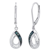 Dazzlingrock Collection 0.12 Carat (ctw) Round Blue & White Diamond Dangle Teardrop Earrings for Women in 10K White Gold