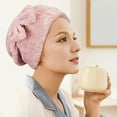 thumbnail image 3 of Paquete de 2 toallas para secar el cabello, gorro de toalla para el cabello con turbante absorbente, envoltura para la cabeza de secado rápido con nudo de lazo, 3 of 5