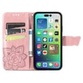 thumbnail image 3 of Wallet Case for iPhone 15, Butterfly Embossed PU Leather Magnetic Closure Kickstand Card Slots with Wrist Strap for Girls Women for iPhone 15, Rosegold, 3 of 6