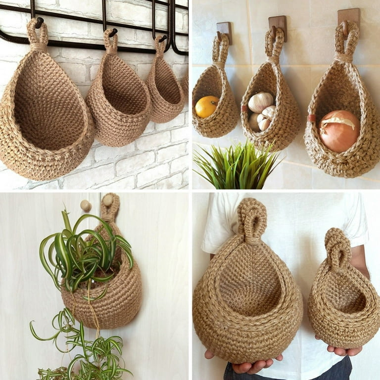 Kitchen Decor and Supplies Jute Hanging Fruit and Vegetable Baskets Rope  Hook Woven Bag Hanging Basket Rope Fruit Basket Pocket Kitchen Storage Bag