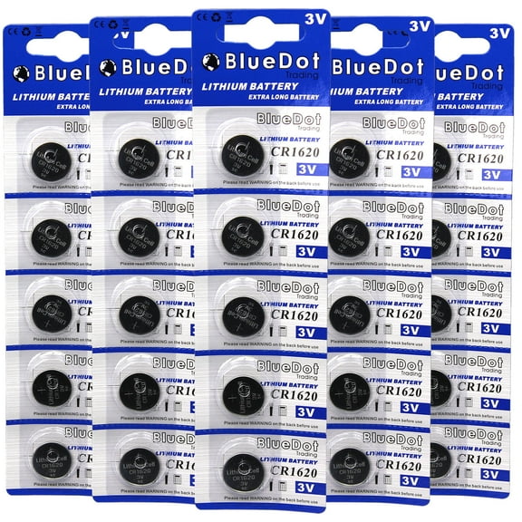 BlueDot Trading CR1620 (also known as 5009LC) Lithium Manganese Dioxide (Li-MnO2) Button Coin Cell Batteries - 25 Pack