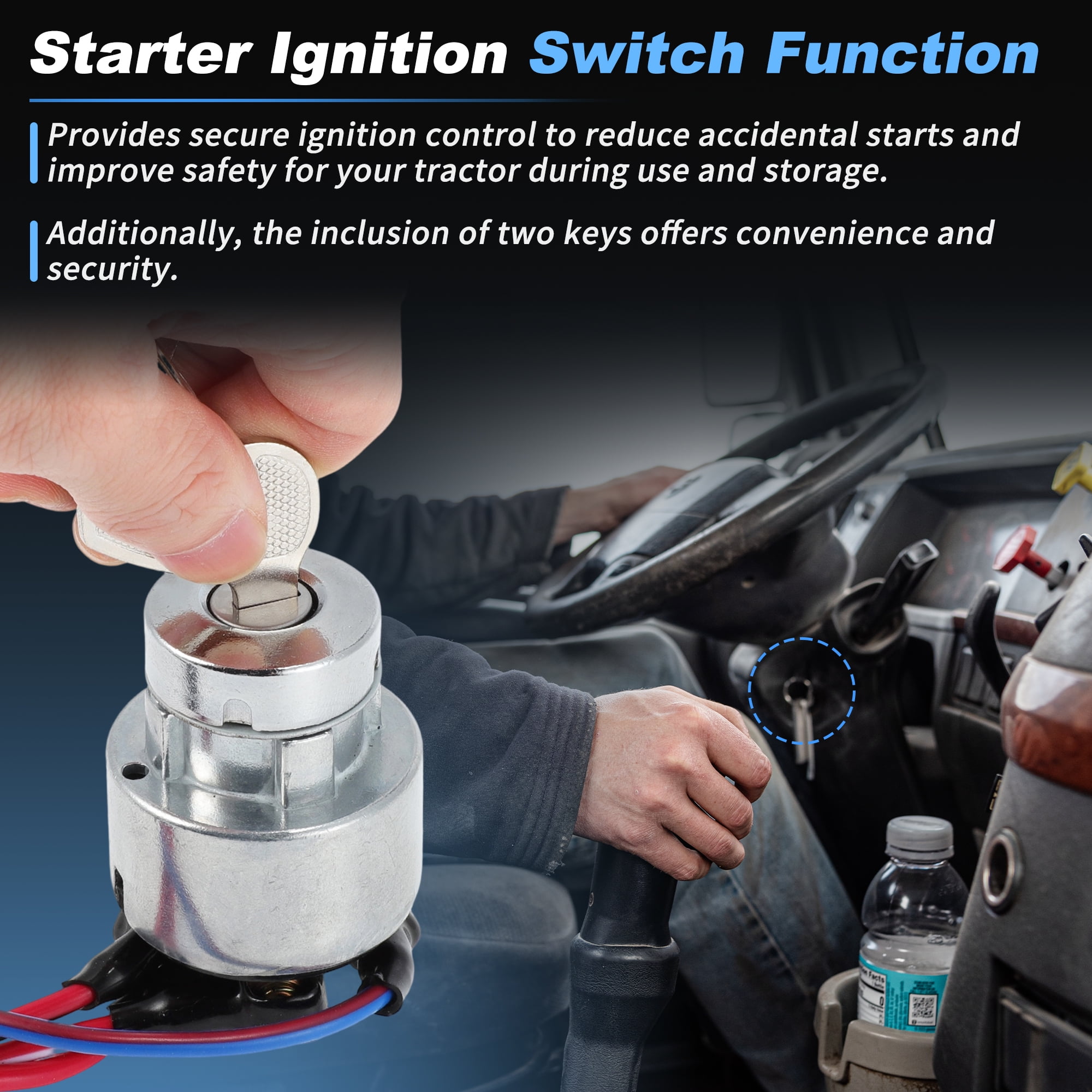 Starter Ignition Switch with Key for Kubota Tractor L2501 L2600 L2800 L3000 L3200 L3400 L3700 L3800 L4300 L4400 MX4700 MX5000 MX5100 Replace TC02031820/TC02031822/3497644