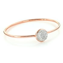 10k Gold Ladies Pave Natural Diamond Ball Bangle Bracelet For Her (Rose Gold)