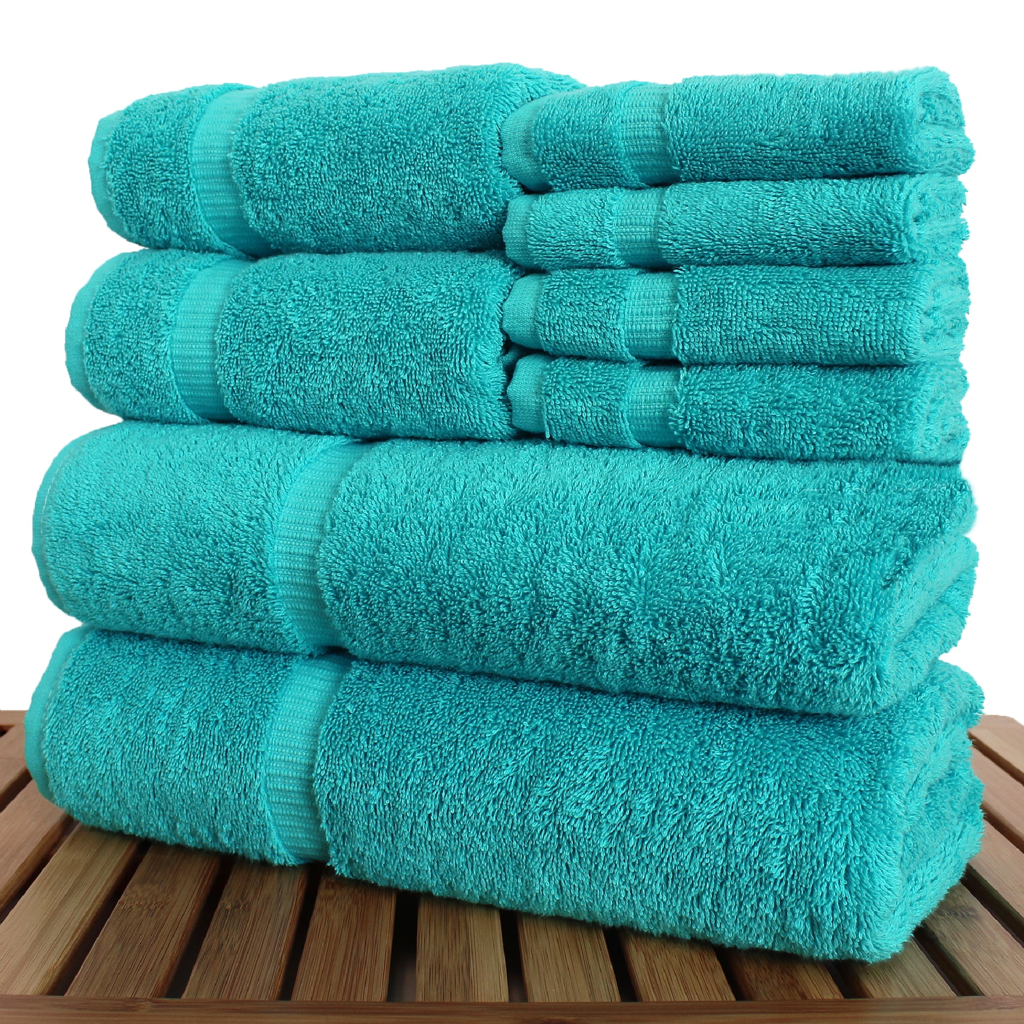 Luxury Hotel & Spa Quality, Highly Absorbent 100% Turkish Cotton, 750+ GSM, Eco Friendly Towel, Bathroom and Kitchen Dobby Border Towels, 2 Bath Towel, 2 Hand Towel, 4 Washcloths (8 Piece, Aqua Blue)
