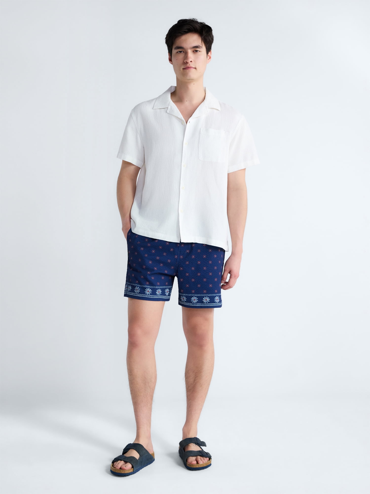 Free Assembly Men's Stretch Seersucker 5" Swim Trunks, Sizes S-3XL