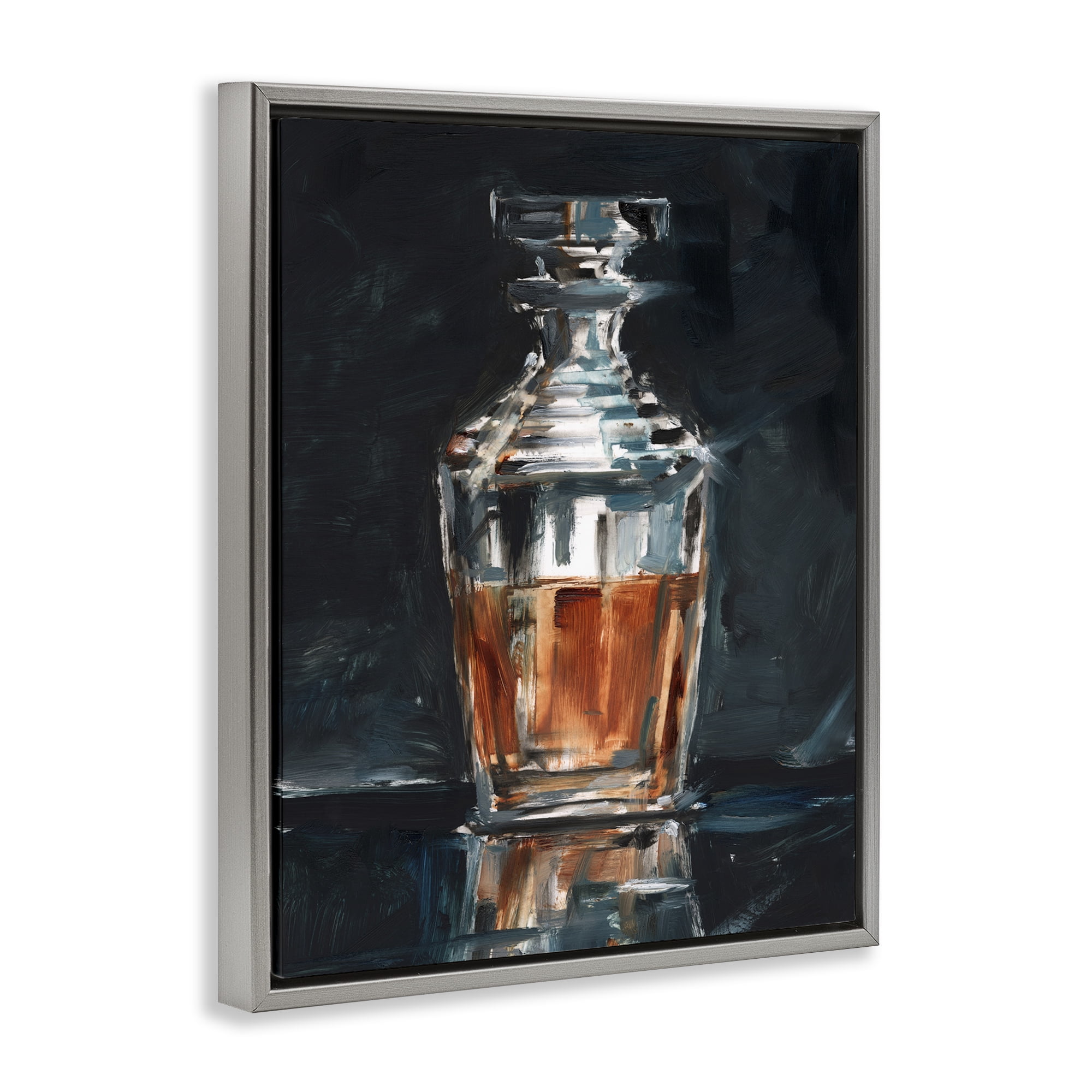 Stupell Industries Whiskey Decanter Still Life Food & Beverage Painting Gray Floater Framed Art Print Wall Art, 17 x 21