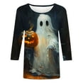 thumbnail image 4 of VKOYWKM 3/4 Length Sleeve Women Tops Cute Ghost Pumpkin Graphic Tees Fall Crew Neck Loose Spooky T Shirts Halloween Costume, 4 of 5