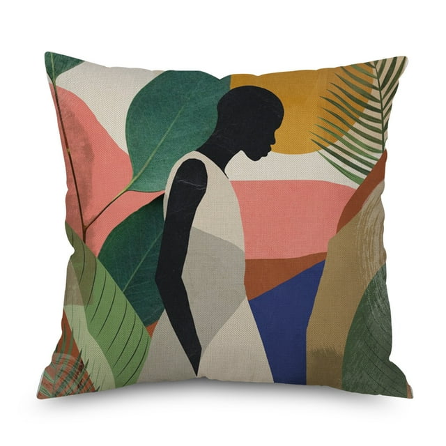 Ins Wind Linen Pillowcase Simple Creative Cushion Abstract Leaf Pillow Square Cushion Cover 23