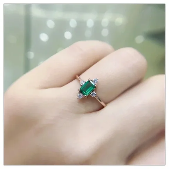 Emerald Solitaire Ring Yellow Gold Minimalist Ring Statement Art Deco Ring May Birthstone Anniversary Gift for Her