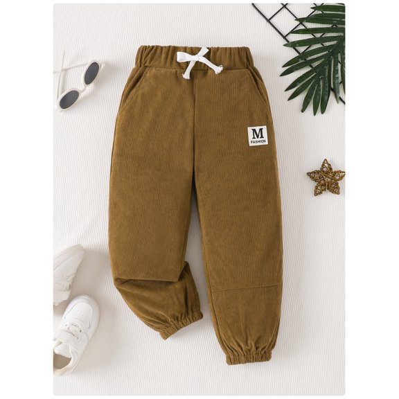 Sakuulaan Corduroy Pants for Girls Elastic Waist Boys Joggers with Pockets Warm Casual Trousers Fall Winter