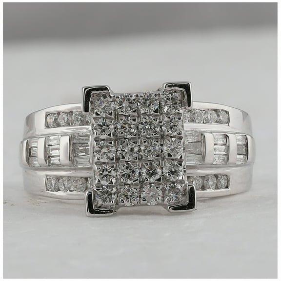 10K White Gold Round Diamond Cinderella Cluster Bridal Wedding Engagement Ring 1 Cttw, Womens Size: 5-10