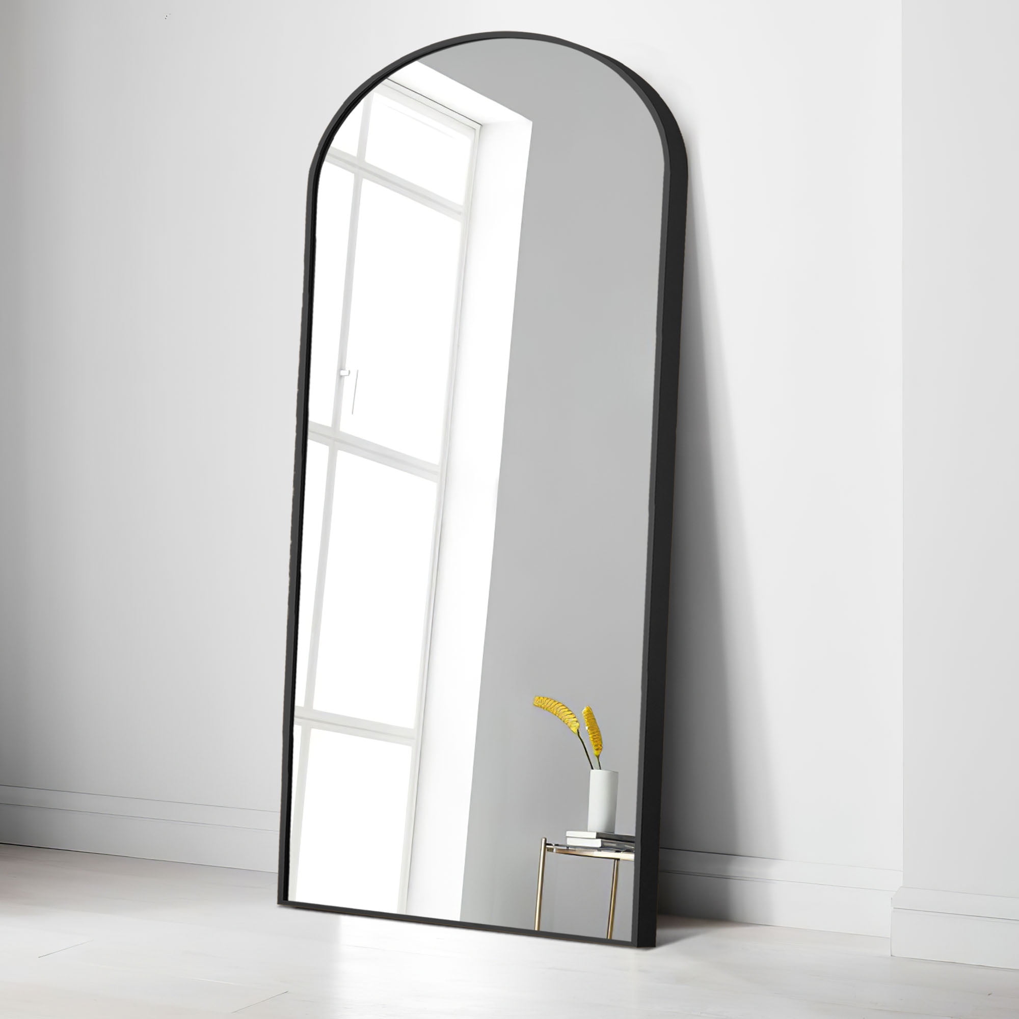 MAYEERTY 71x32in Oversized Full Length Mirror, Arched Decorative Dressing Floor Mirror with Bracket, Black