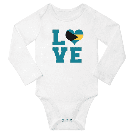 

Love Bahamas Heart Flag Baby Long Slevve Rompers (White 18-24 Months)