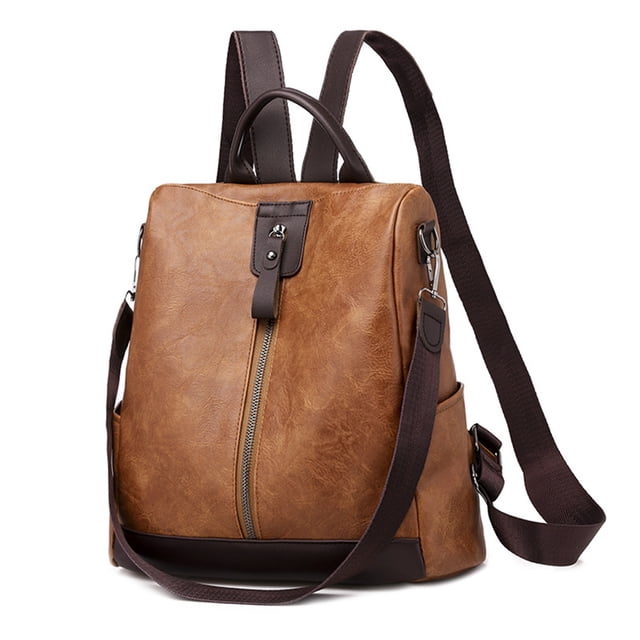 Nouveau Sac à Dos de Voyage Rétro Décontracté pour Femmes 2022 en Brun Caramel - Sac Anti-Vol Imperméable en PU et Nylon avec Plusieurs Poches, Sangles Réglables, Poignée Supérieure pour les Courses Quotidiennes, le Camping, l'École et