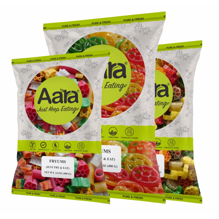 Aara Fryums Fry & Eat Bhindi Cut FDA Approved Color - 400 GM - Free Shipping