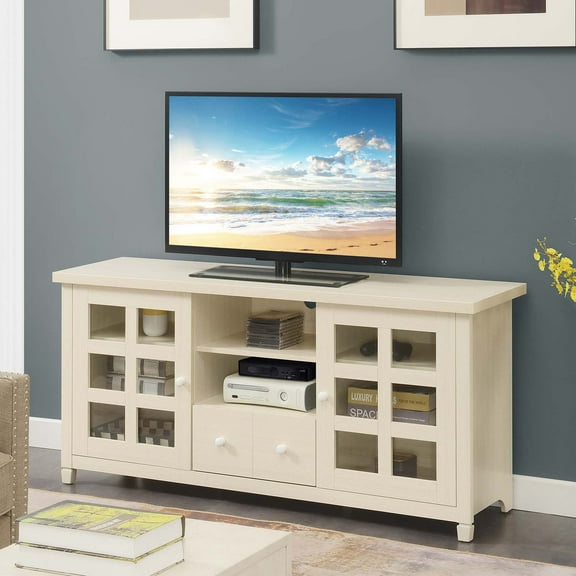 Convenience Concepts Newport Park Lane 1 Drawer TV Stand with Storage Cabinets and Shelves for TVs up to 65 Inches, Ivory