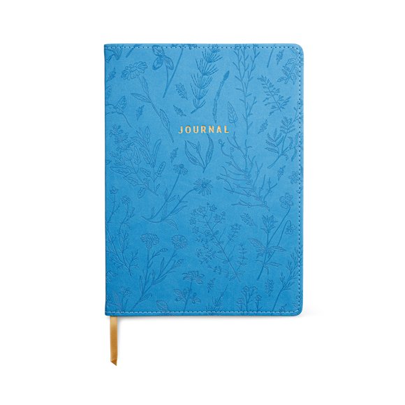 Carnet Think Ink en similicuir motif fleurs sauvages bleues gaufrées - 7,375" x 10,25", 192 pages lignées