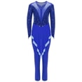 thumbnail image 4 of inlzdz Girls Shiny Sequins Jumpsuit Full Body Unitard with Flowy Skirt Mesh Splice Ballet Dance Bodysuit Blue 6, 4 of 6