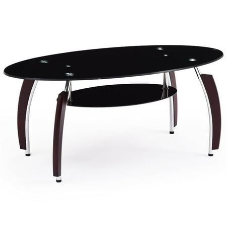 Flat Back Oval Glass - Pemberly Row Tempered Glass Oval Coffee Table in Black