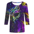 thumbnail image 3 of AGWOLF 3/4 Sleeve Mardi Gras Shirts for Women Casual Round Neck Mask Graphic Blouses Festival Party Tops, 3 of 4
