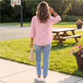 thumbnail image 3 of longantii Linen Shirts for Women Fashion Half Sleeve V-Neck Tops Classic Fit Solid Color Pullover Button Up Vacation Daily Wear for Spring Summer Pink M, 3 of 6