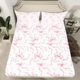thumbnail image 2 of jejeloiu Cute Bowknot Twin Sheet Sets,Ribbon Bow Twin Fitted Sheet,Pink White Flat Sheet For Girls,Super Cozy Bedroom Decor,3 Pieces, 2 of 7