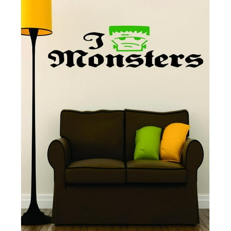 Custom Wall Decal : I Love Monsters Halloween Holiday Fall Seasonal Decoration Picture Art Sign 12x24