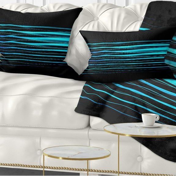 Designart Blue Fractal Flames on Black - Abstract Throw Pillow - 12x20