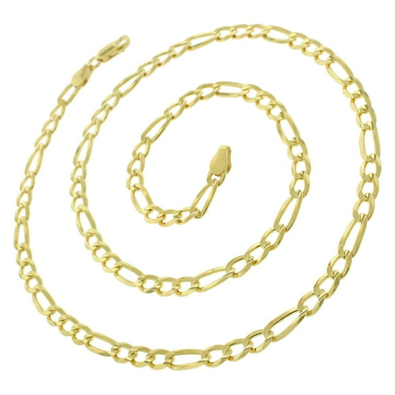 14K Yellow Gold 5mm Solid Figaro Chain, FREE Microfiber Cloth, Link Mens Womens Necklace, Giorgio Bergamo