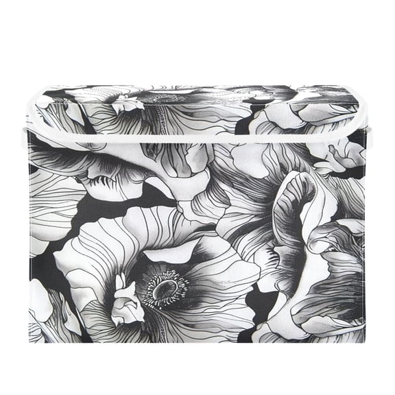 Storage Box With Lid 16.5x12.6x11.8In Foldable Stacked Household Storage Box White Giant Flower