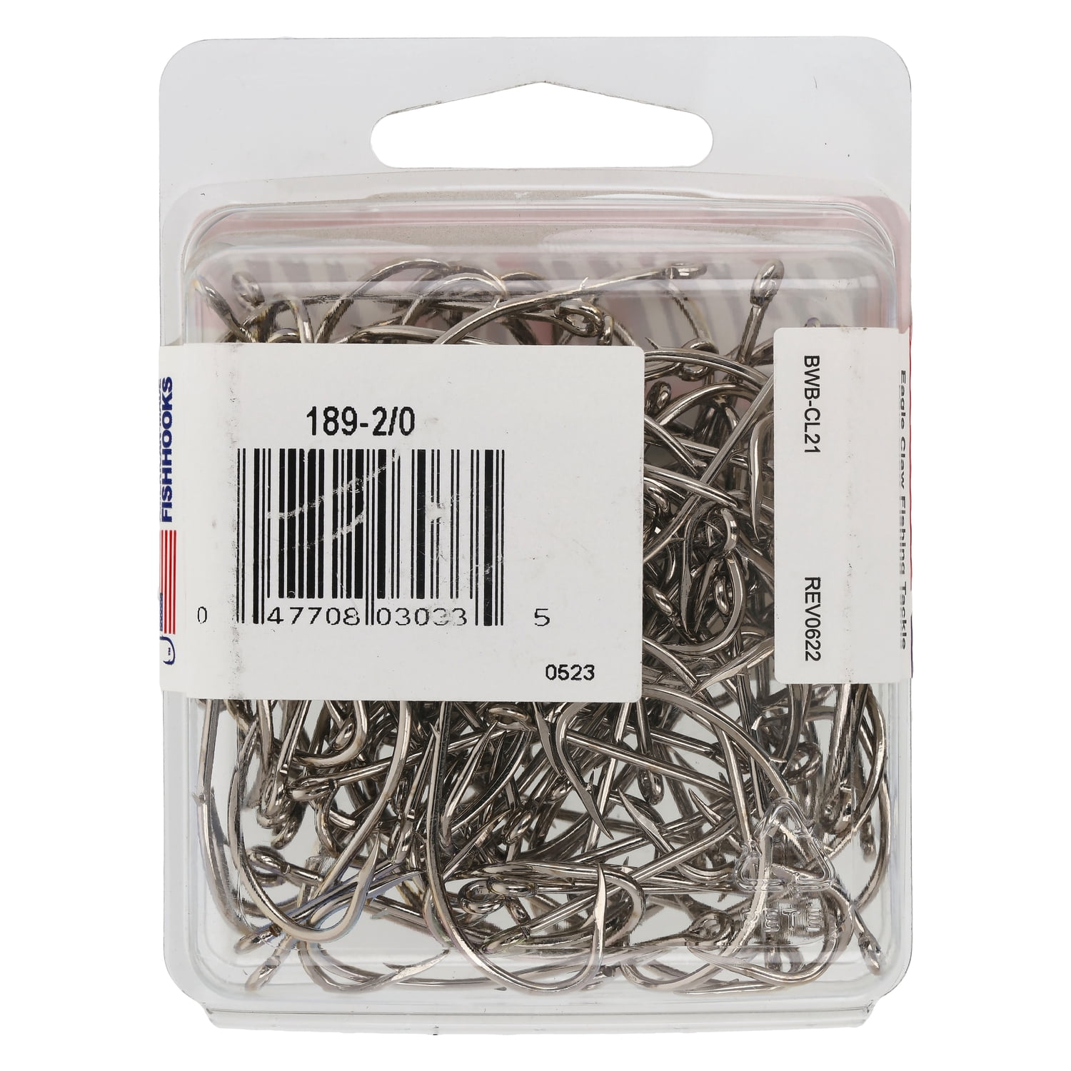 Eagle Claw Straight Eye Offset Baitholder Hook, 100pk, Nickel, Size 2/0