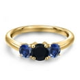 thumbnail image 3 of Gem Stone King 18K Yellow Gold Plated Silver Black Onyx and Blue Created Sapphire Engagement Ring for Women | 0.98 Cttw | Round 5MM | Gemstone December Birthstone | Size 7, 3 of 6