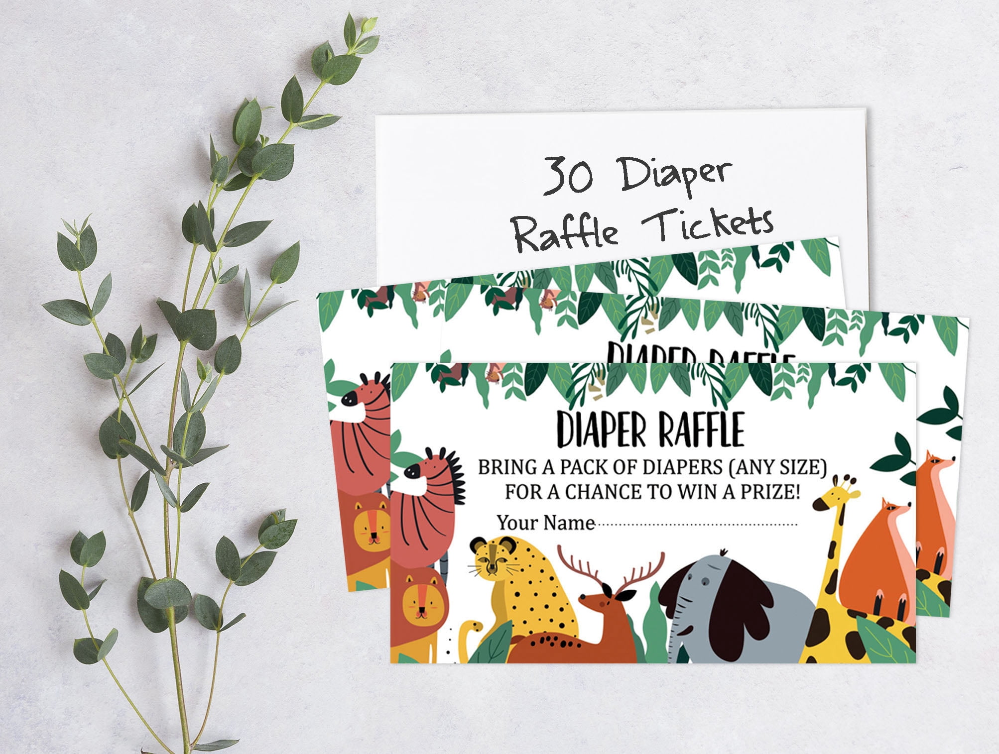 Inkdotpot 30Baby ShowerDiaper Raffle Ticket Lottery Insert Cards Supplies Games For Baby Shower Party Jungle Animals Bring A Pack Of Diapers To Win Favors Gifts And Prizes