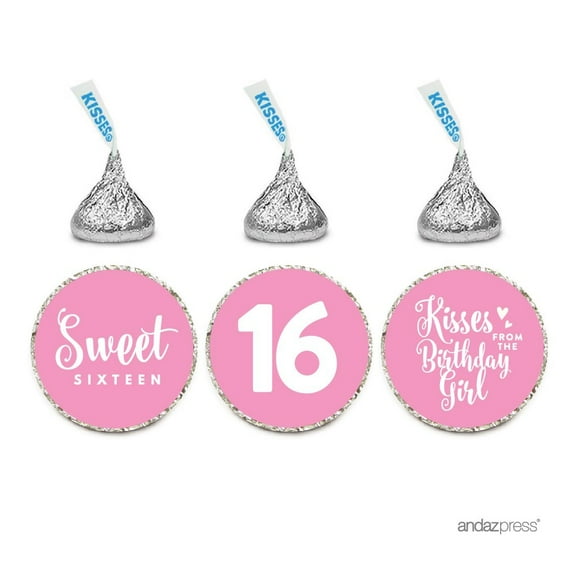 Chocolate Drop Labels Trio, Fits Hershey's Kisses, Sweet 16 Birthday, Pink, 216-Pack