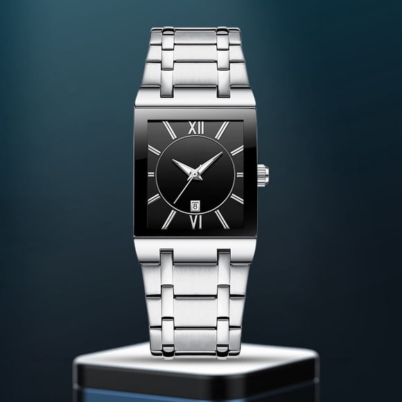 Square Watches for Men and Women Stainless Steel Mens Square Watch with Date Analog Quartz Fashion Business Casual Wristwatch