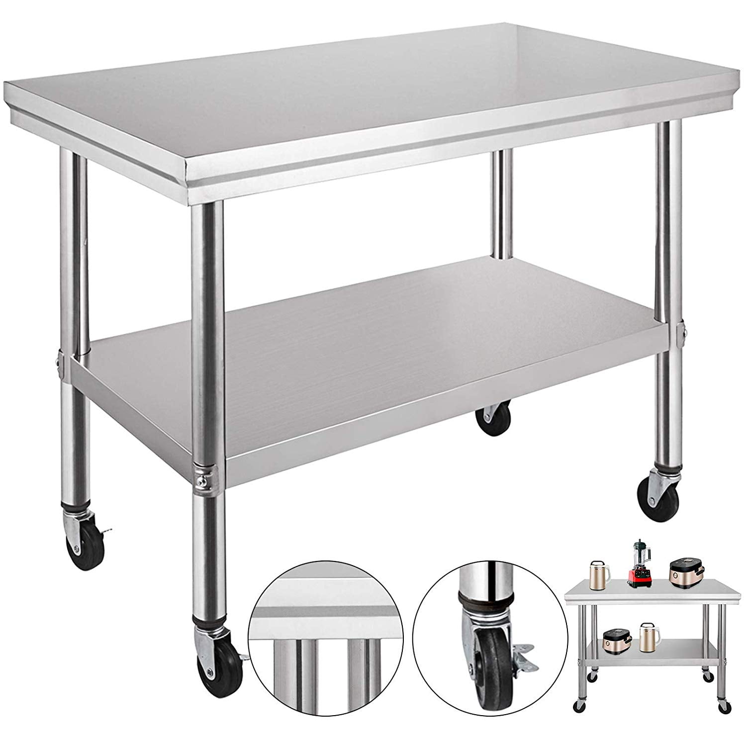 24 x 30 x 32 Inch Stainless Steel Work Table with casters Heavy Duty Stainless Steel Work Table On Wheels