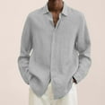 thumbnail image 2 of JTieacloth Wedding Button Down Shirt Male Summer Cotton Linen Solid Casual Plus Size Loose Shirt Mens Turn Down Long Sleeve Shirt Gray, 2 of 6