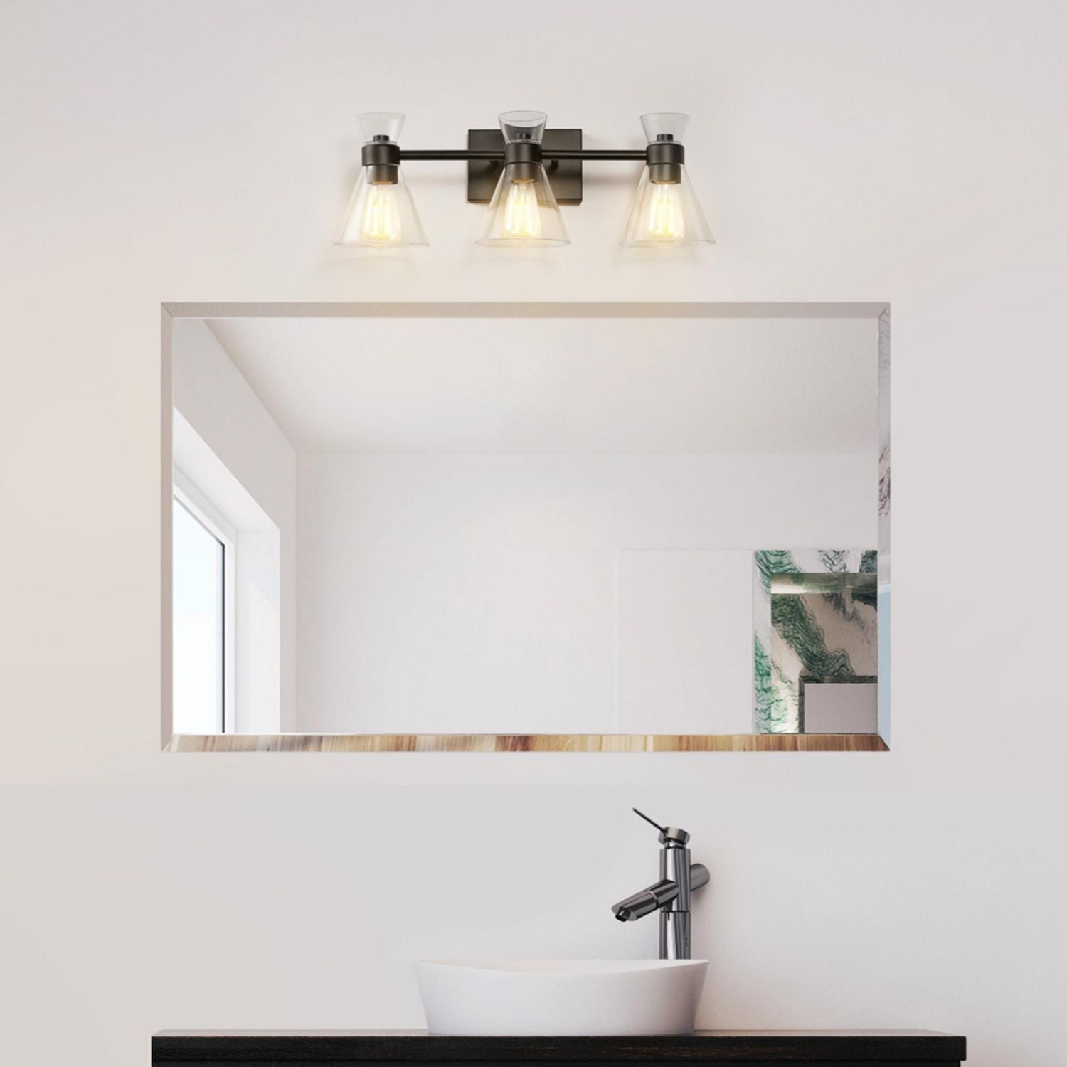 3-Light Matte Black Vanity Light with Clear Glass Shades
