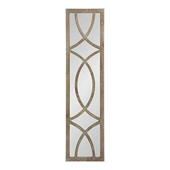 Kate and Laurel Tolland Decorative Wooden Panel Wall Mirror, 12" x 48", Rustic Brown, Farmhouse Windowpane Accent Piece