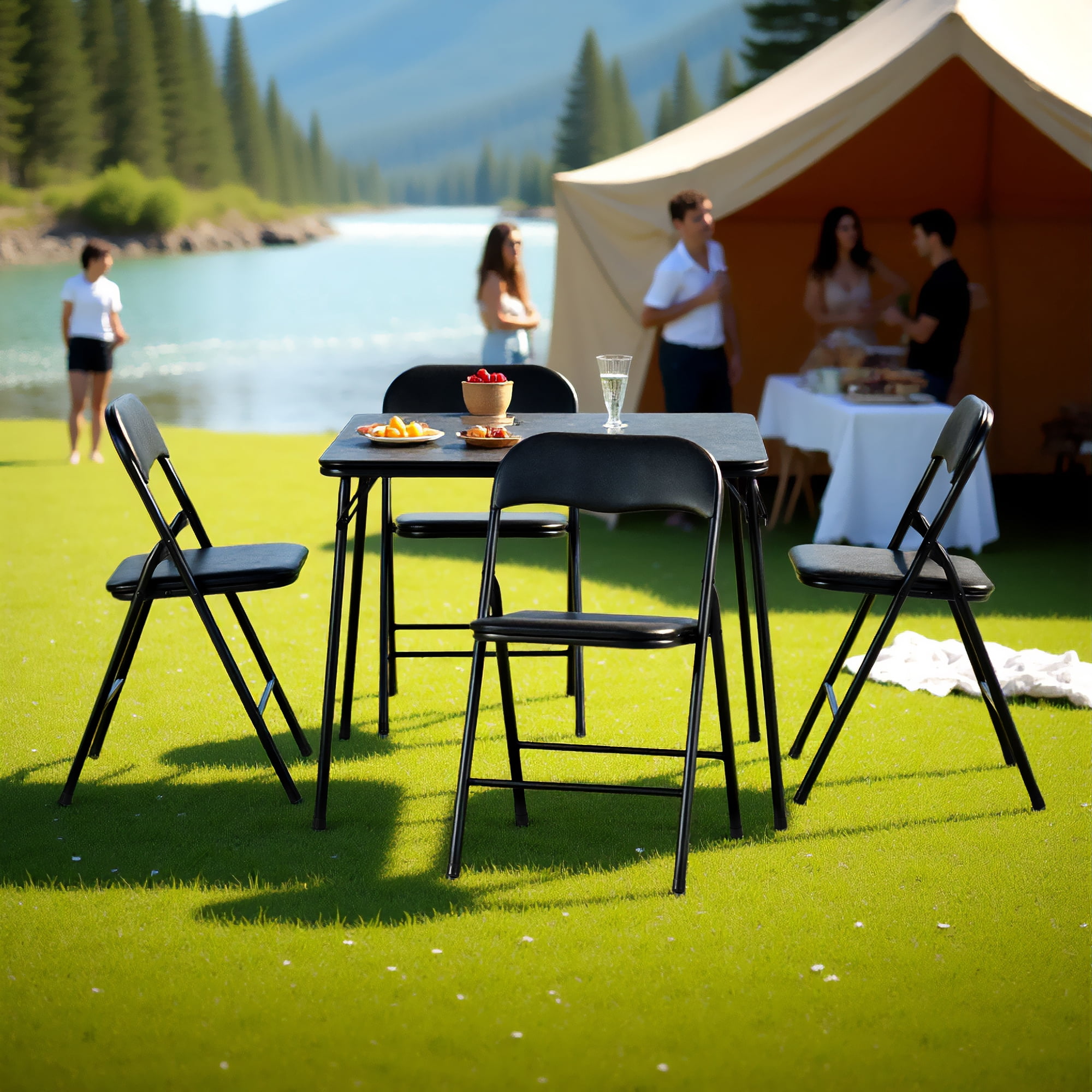 Homy Casa 5-Piece Folding Picnic Table and Chairs Set, Outdoor Portable Camping Set, Black