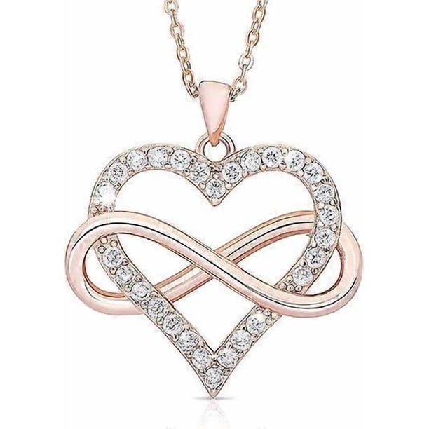 Infinity Heart Necklace for Women. 925 Sterling Silver Heart Necklace for Girlfriend, Love Heart Pendant on 18" Chain with 2" Extender (Rose Gold or G