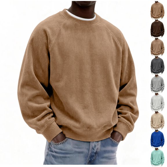 Mens Loose Crew Neck Pullover Long Sleeve Corduroy Casual Fashion Sweatshirt Daily Streetwear Men Everyday Outfits