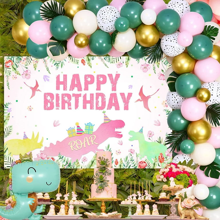 Dinosaur Decorations for Birthday Party Girl Pink Green Dinosaur Balloon Garland Arch for Girls Kids Dinosaur Happy Birthday Backdrop Simulation