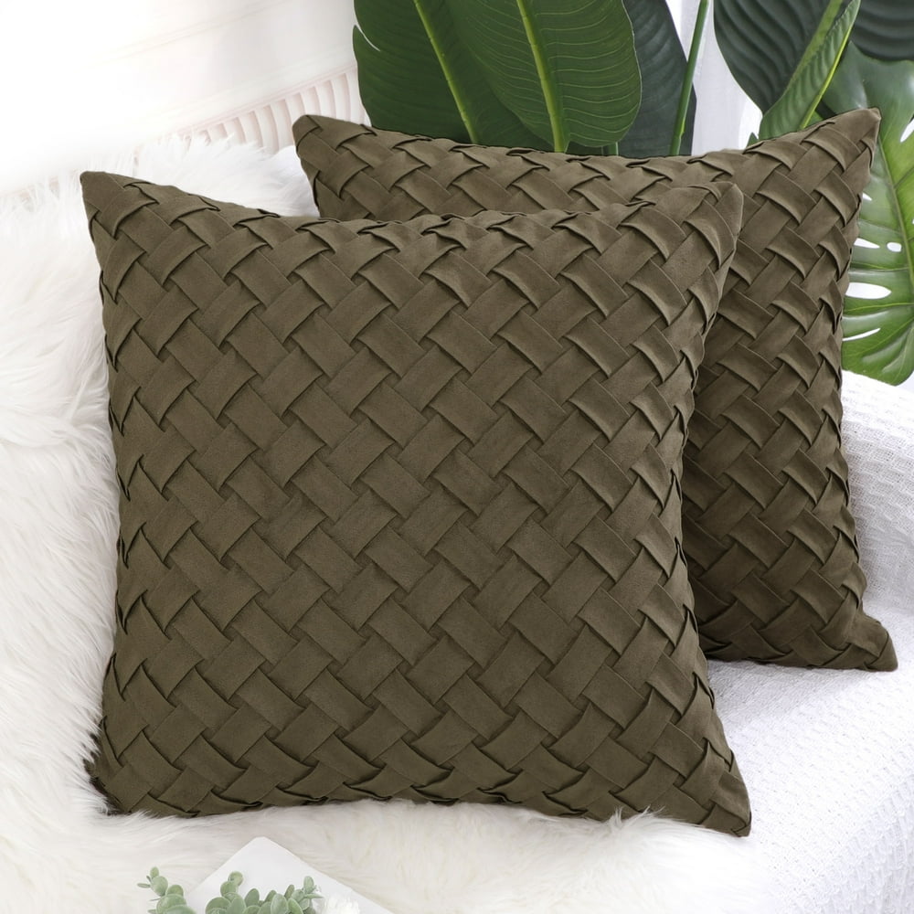 PiccoCasa Basket Weave Polyester Throw Pillow Case 2pcs 18"x18" Coffee