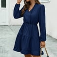 thumbnail image 6 of Lantern Long Sleeve Dress for Women V Neck Tunic High Waist Tiered Knee Length Ruffled Babydoll Mini Dress Summer 2025 Blue,S, 6 of 7