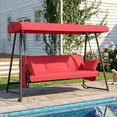 thumbnail image 3 of CHINNLUU Oversized 4 Person Porch Swing with Stand 800 LBS Capacity Adjustable Canopy Backrest Includes Cushions Pillows Patio 2 in 1 Swing Bed for Backyard Garden Poolside, Burgundy, 3 of 14